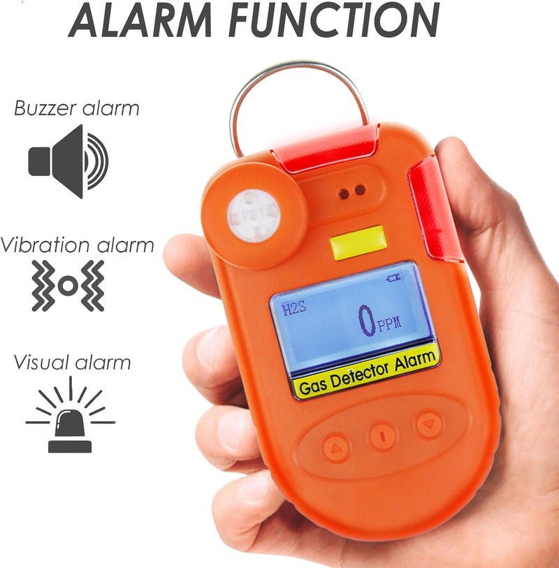 DANOPLUS H2S Monitor Clip on Digital H2S Gas Detector 0~100ppm Hydrogen Sulfide Detector with Vibration, Buzzer and Visual Alarm, Real Time&Date Display and Alarm Data Record Function - Image 3